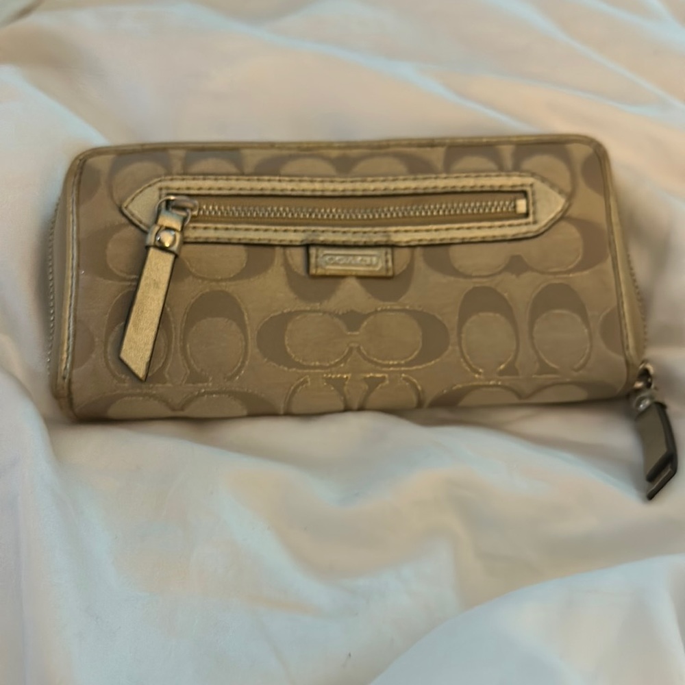Coach wallet - tan/gold glitter - gently used but good condition